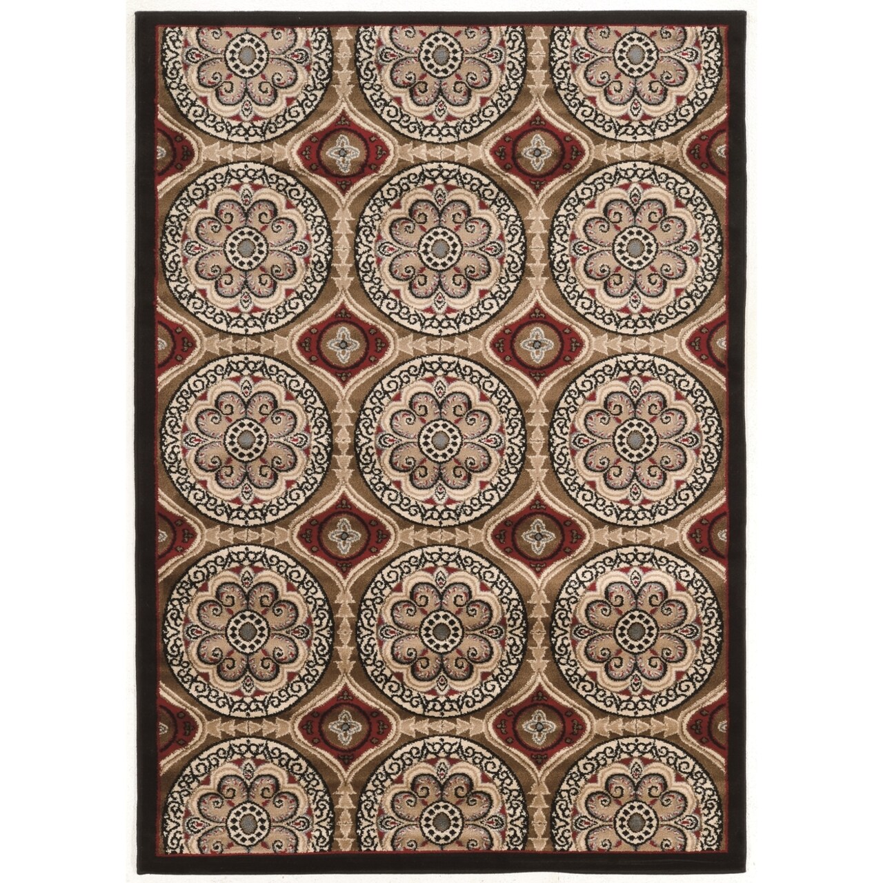 Elegance Clara Beige Burgundy 8X10 Accent Rug Transitional Easy Care Polypropylene